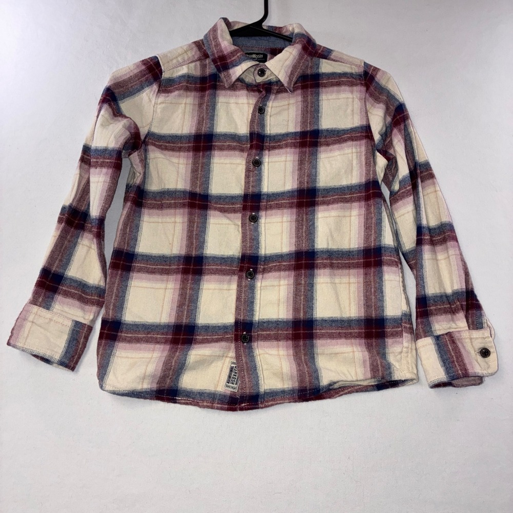 564 Classic OshKosh Plaid Flannel Button Down Boys 10 Long Sleeve Shirt